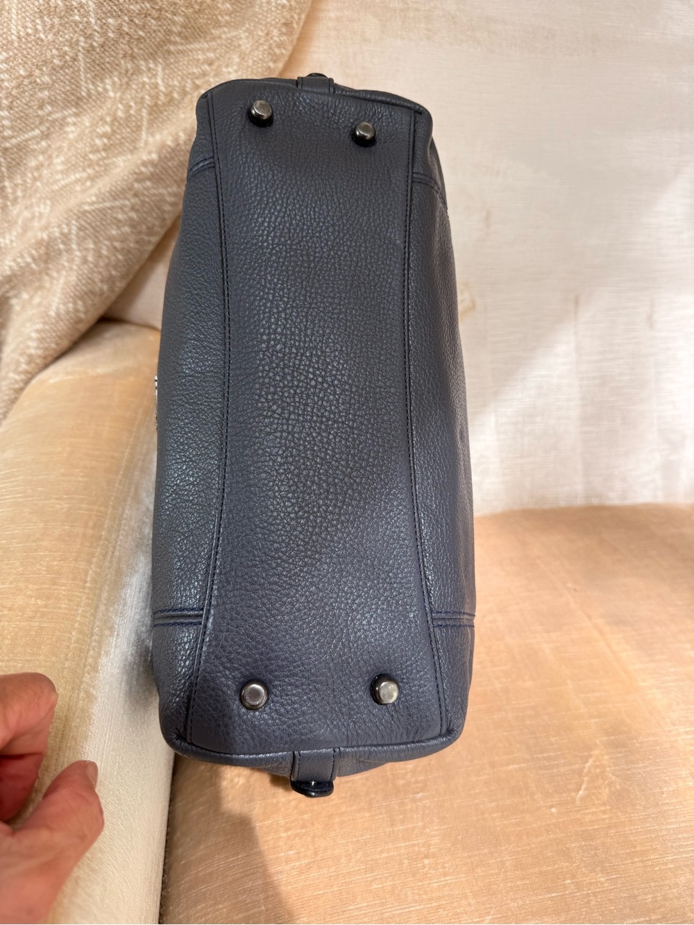 Coach Lenox F59325 Pebbled Leather Satchel Midnight Blue gunmetal hardware - Picture 7 of 11